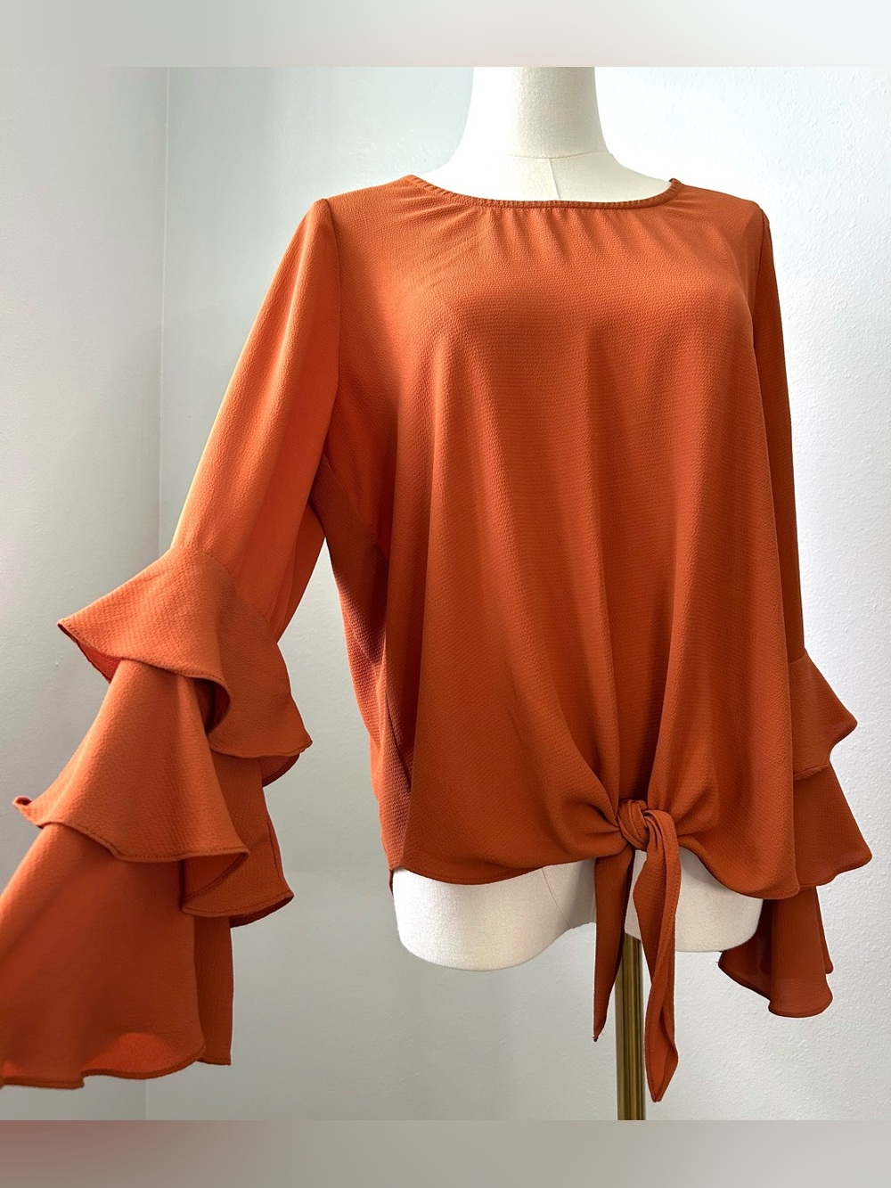 Rockin C Bohemian Rust Tiered Ruffle Sleeve Top Womens M